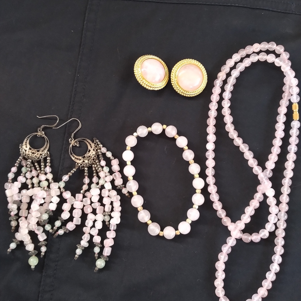 Rose quartz gold & silver tone mixed bundle